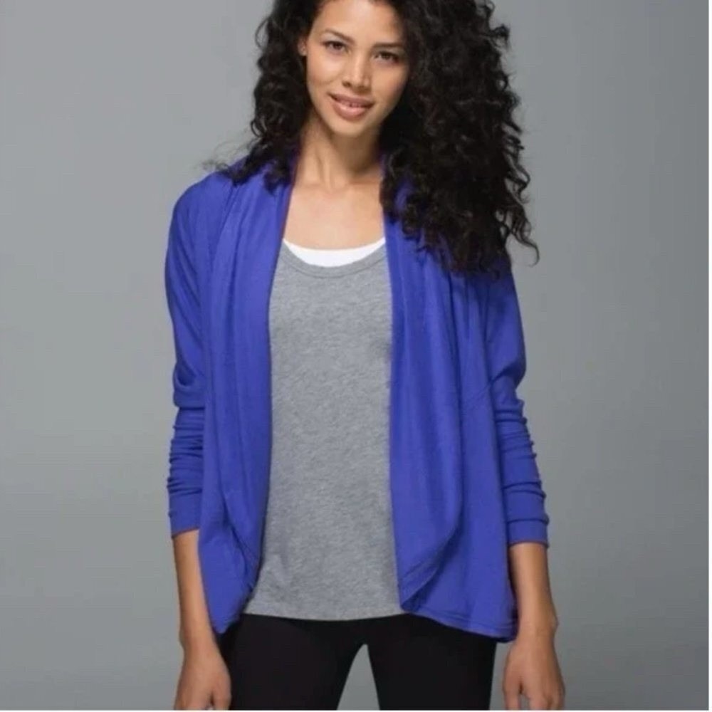 Lululemon Wrap Knit Sweater To & Flow Wrap Open Cardigan Blue Purple Size 8